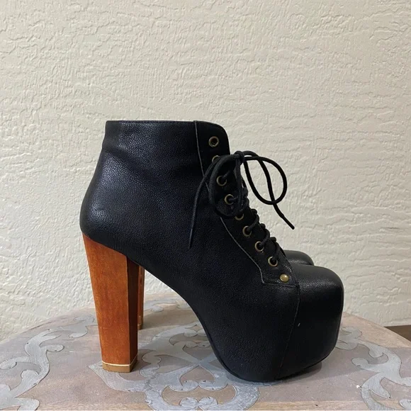 Jeffrey Campbell Laura Black Lace-Up Ankle Boots - sz 6.5 - Picture 3 of 11